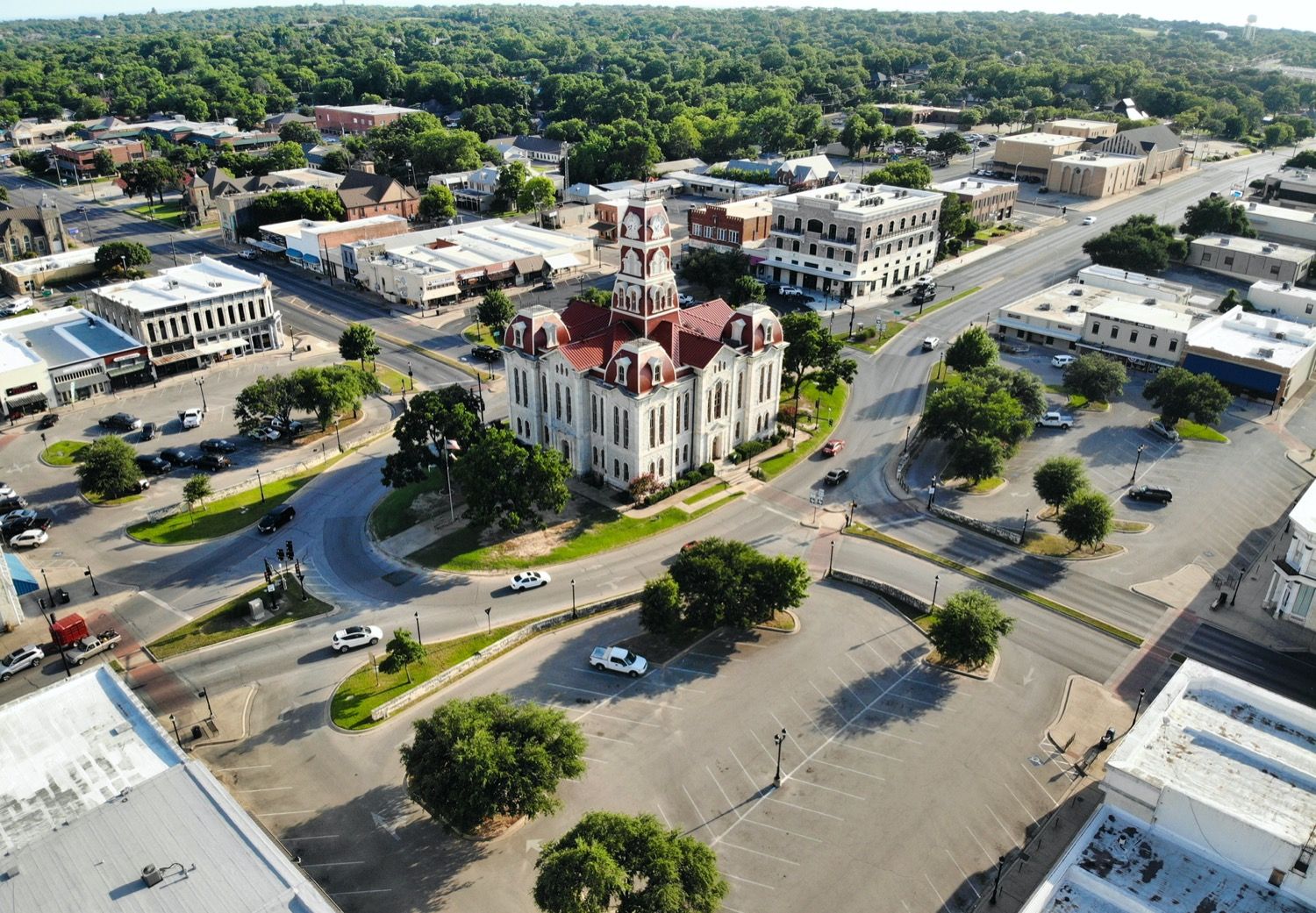 overview of Weatherford Texas with various buildings and parking lots