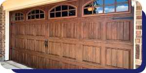 brown faux wooden garage door with four windows